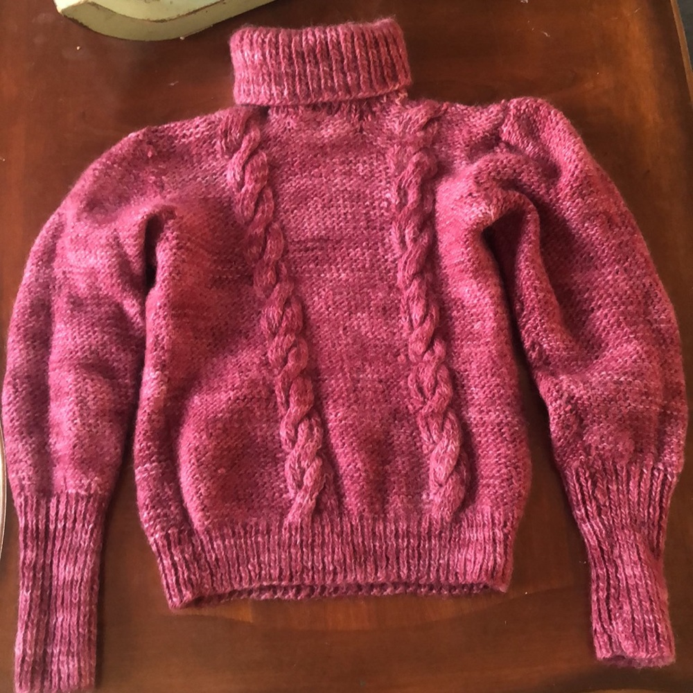 Purple/pink 100% wool cable knit turtleneck sweater for girls Size Small